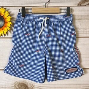 Vineyard Vines Boys Blue Gingham American Swimsuit Flag Whale Swim Trunks  7